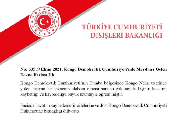 Dışişleri Bakanlığı'ndan Kongo Demokratik Cumhuriyeti'ne başsağlığı mesajı